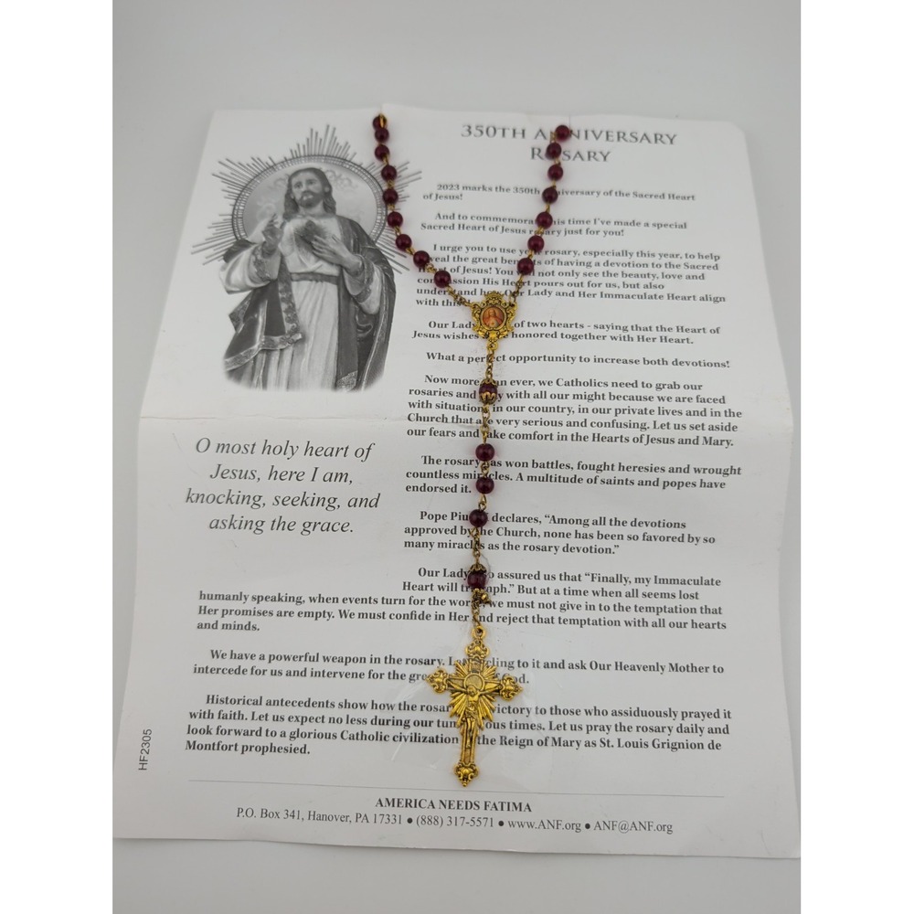 350th Anniversary Rosary Red Glass Beads America Needs Fatima